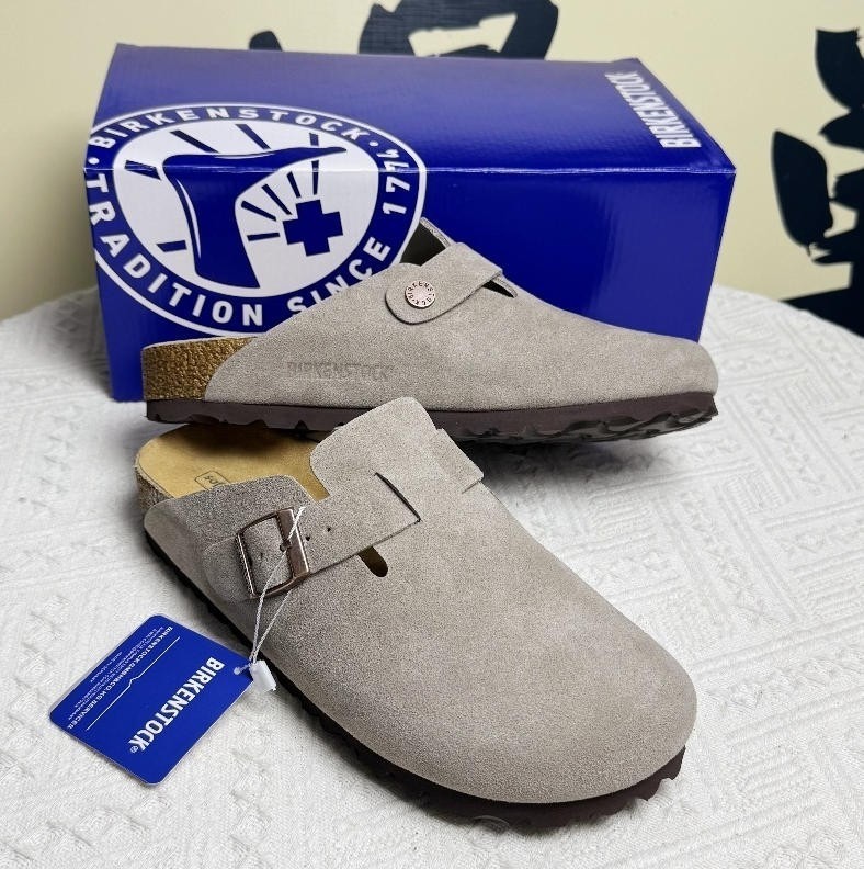 Birkenstock Boston Soft Footbed Suede Leather Gray Women and Men EU 37-45