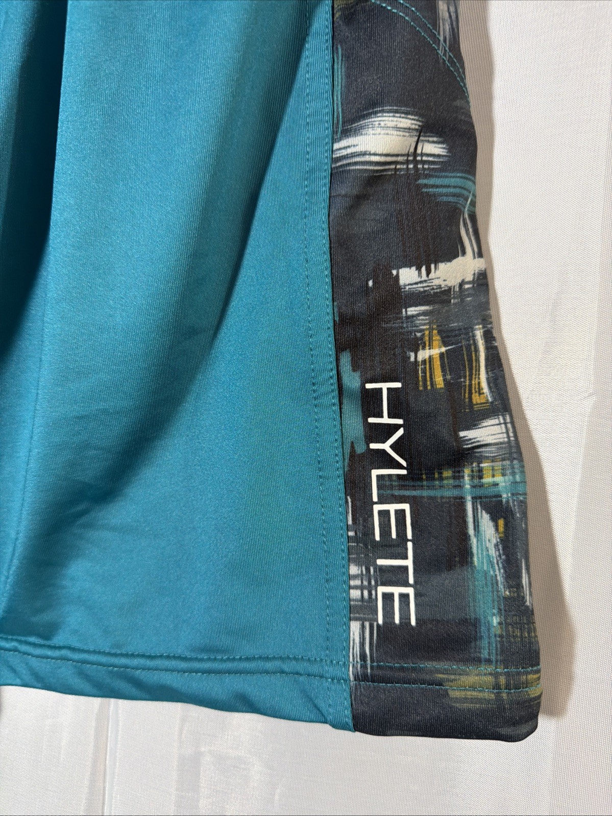 Hylete Above Knee Shorts Men’s L Teal Performance Stretch 9″ Inseam Drawstring