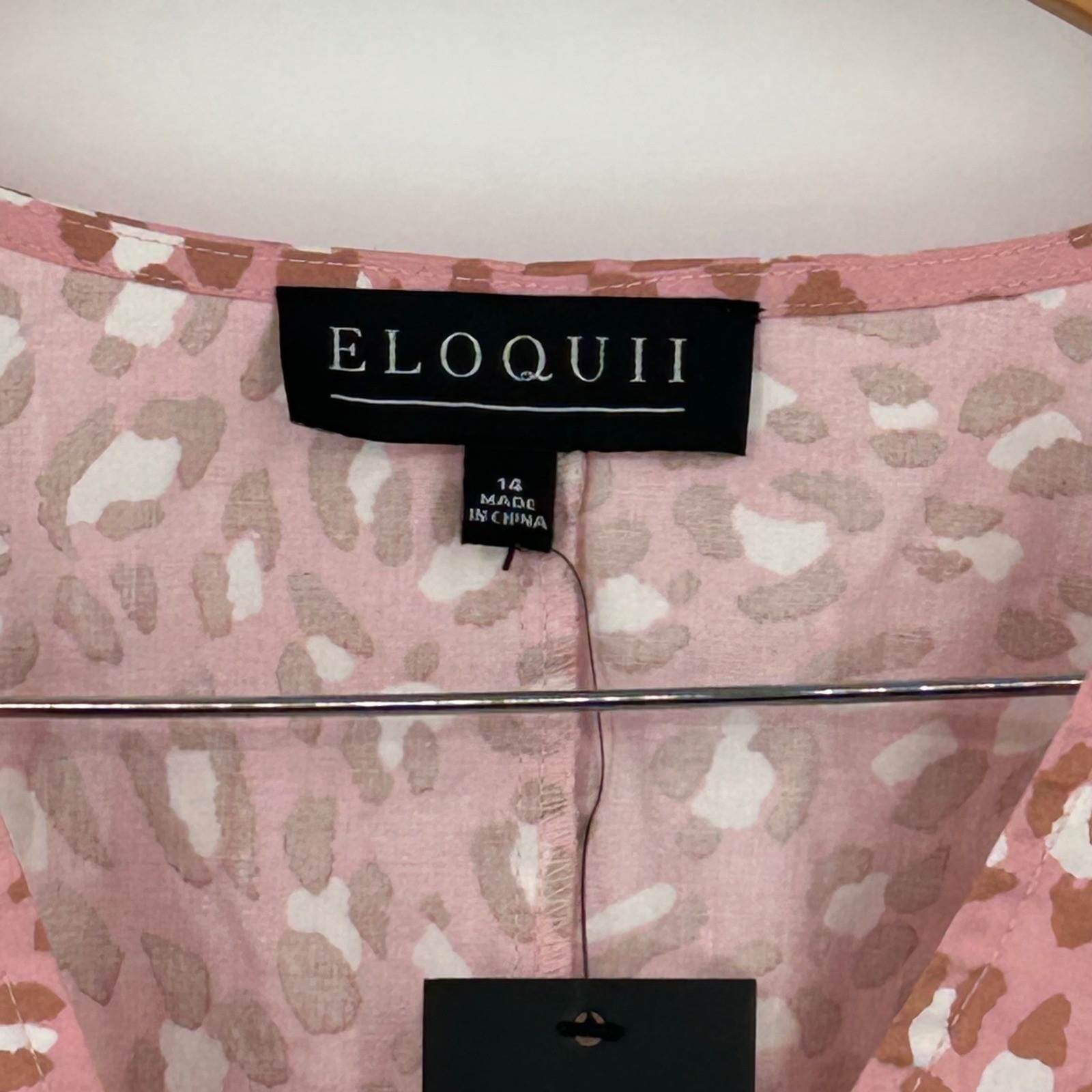 Eloquii Women Peplum Wrap Blouse 14 Pink Leopard Print Long Sleeve Animal Core