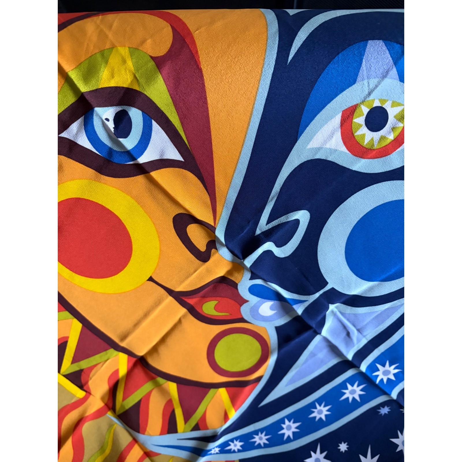 Vintage Bob Mackie 100% Silk Scarf Sun Moon Celestial Wearable Art NWT 38×38
