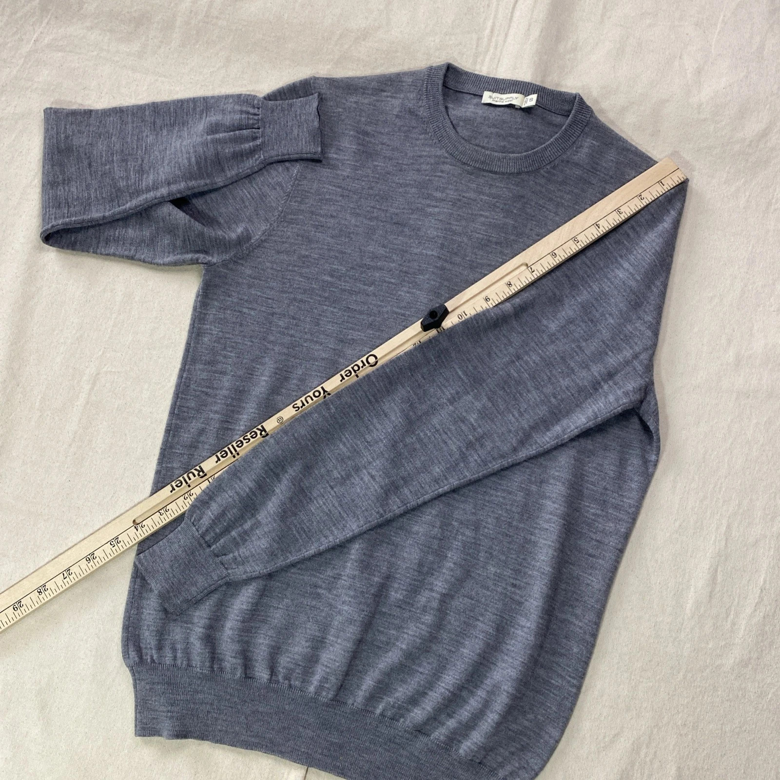 Suitsupply Merino Wool Sweater Mens SMALL Gray Crew Neck Long Sleeve Knit