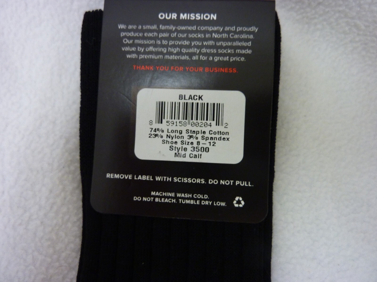 NEW BOARDROOM SOCKS RIBBED MID CALF BLACK COTTON BLEND STYLE 3500 SIZE 8-12