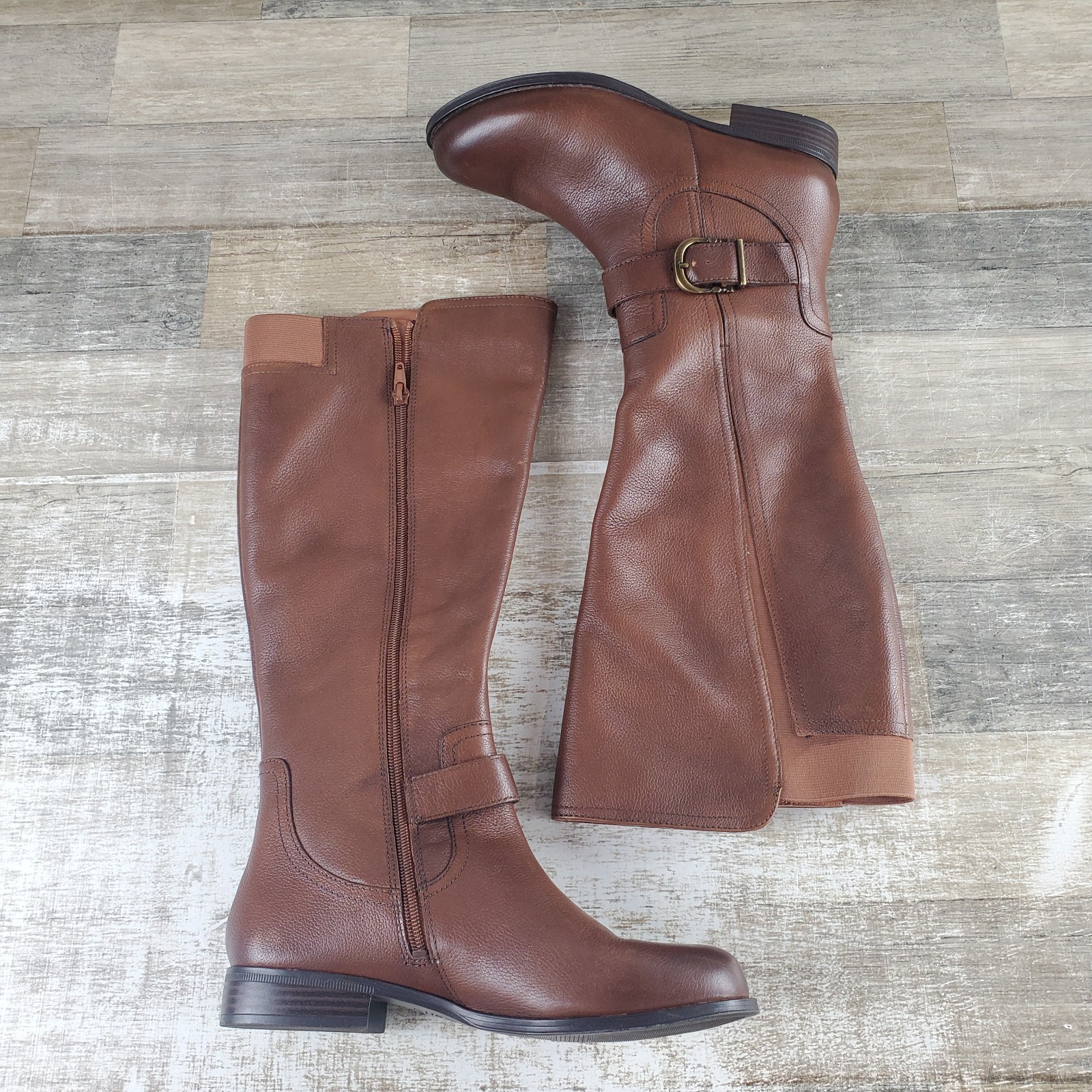 Naturalizer Jaya Womens Knee High Boots Sz 7 W Brown Leather Side Zip Round Toe