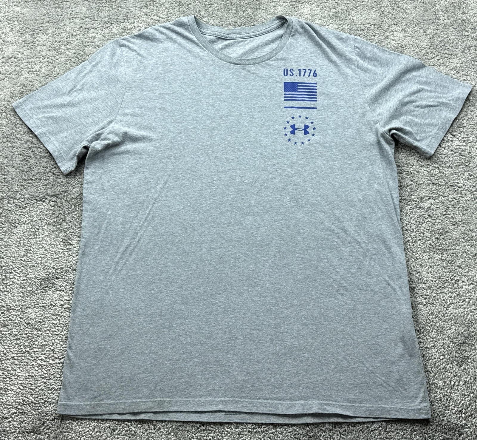 Under Armour Shirt Mens XL Gray Freedom 1776 Flag UA Logo Short Sleeve Tagless