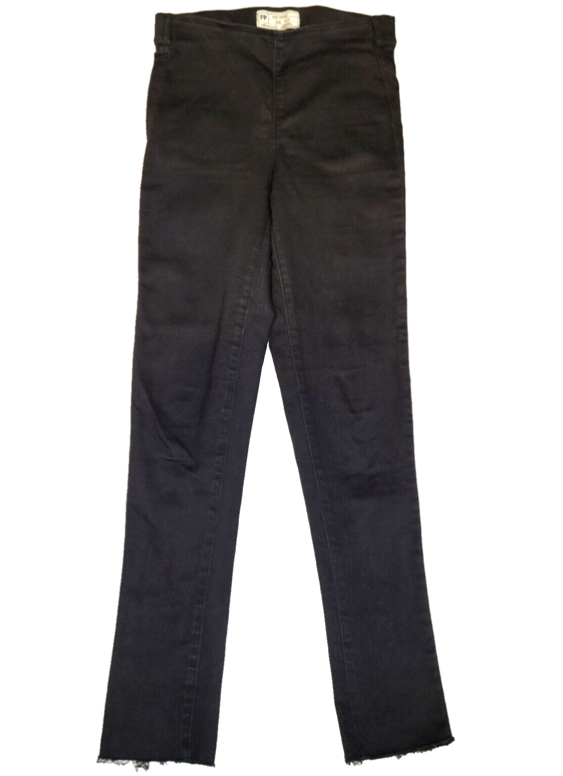 FREE PEOPLE Easy Goes It Pull-On Jeans Sz 24 Black Stretch Raw Hem Jeggings