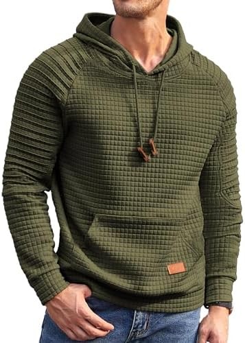 Coofandy Mens Hoodies Pullover Casaul Long Sleeve Drawstring Waffle Knit Hooded