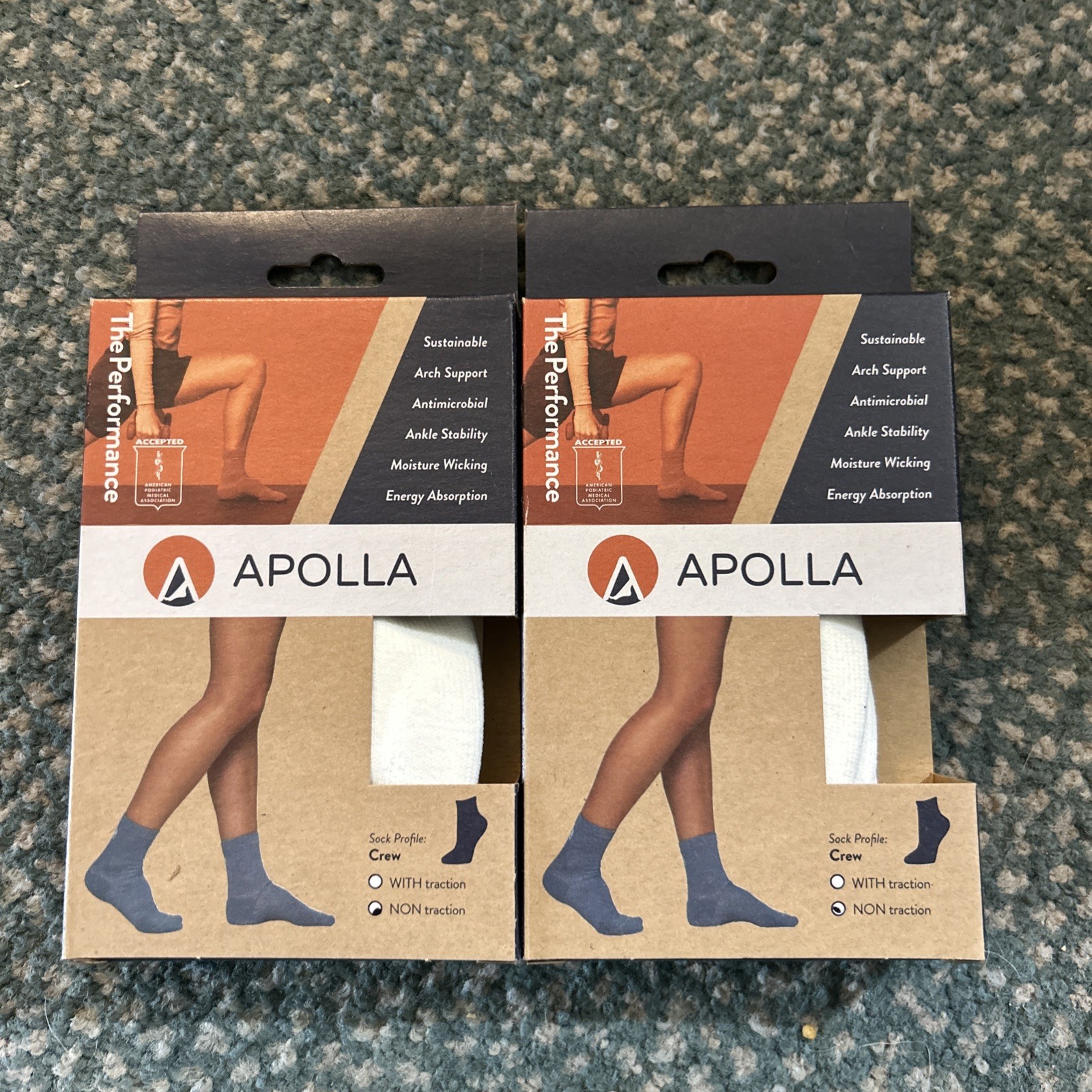 Apolla Performance Crew White Non Traction Socks Large US 10-11.5 F & 8.5-11 M