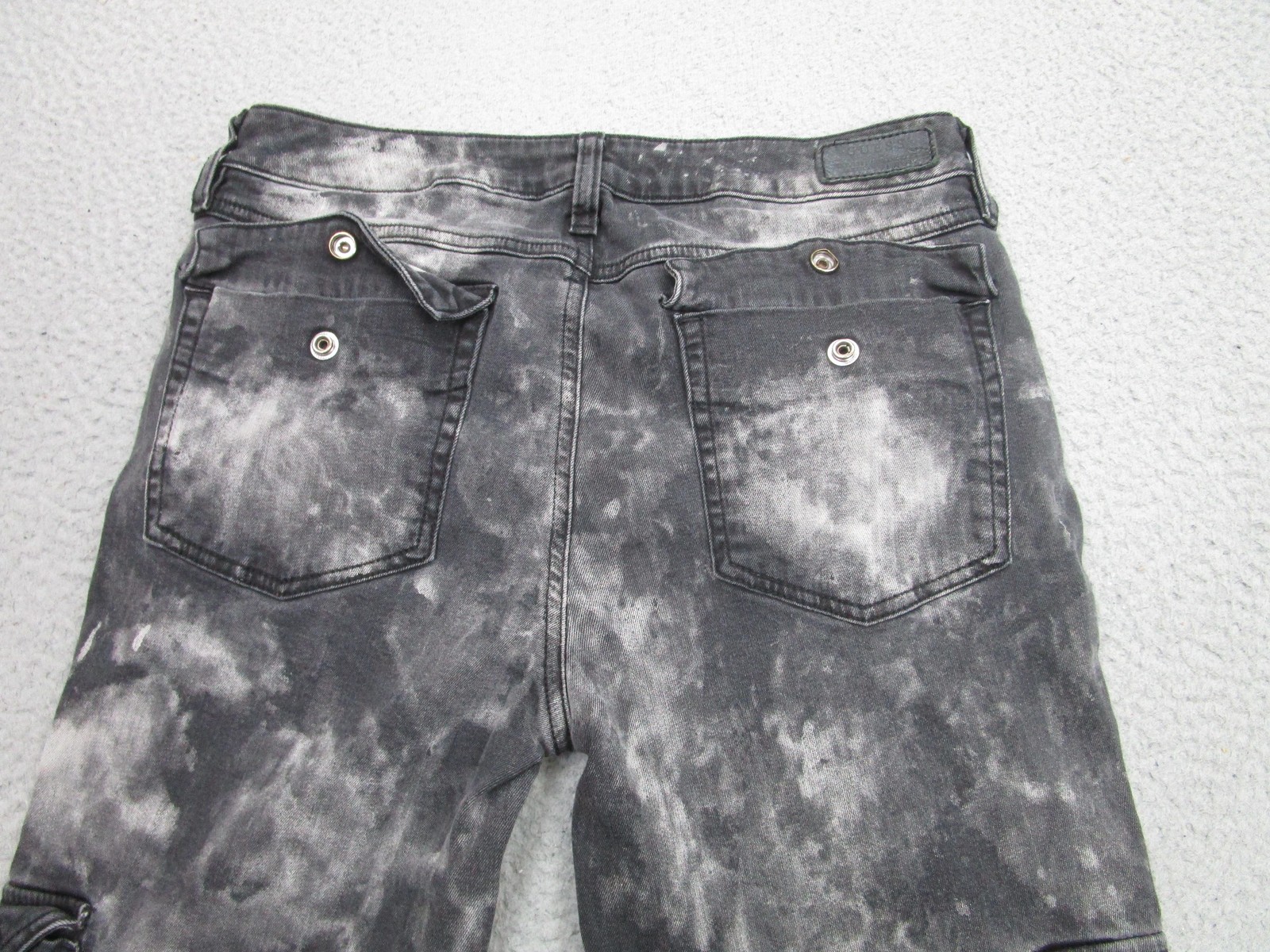 Guess Jeans Mens 30 Black Gray Acid Wash Cargo Skinny Moto Zipper Distressed