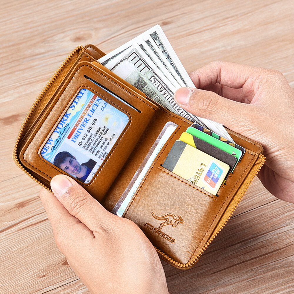 Waterproof Mens RFID Blocking Leather Wallet Credit Card ID Holder Zipper Purse