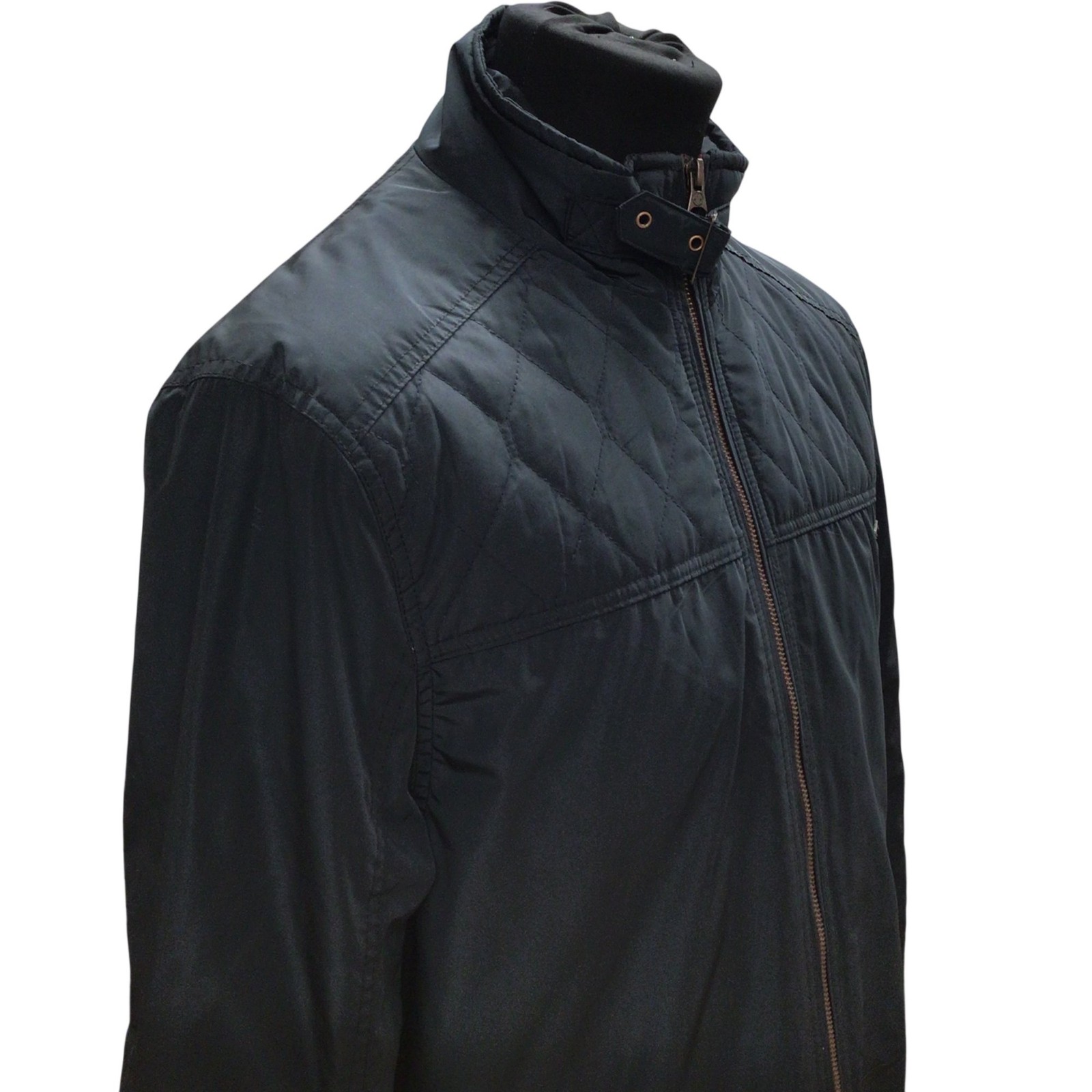 John Rocha Blue Quilted Jacket Size M with Buckle Collar and Zip Closure