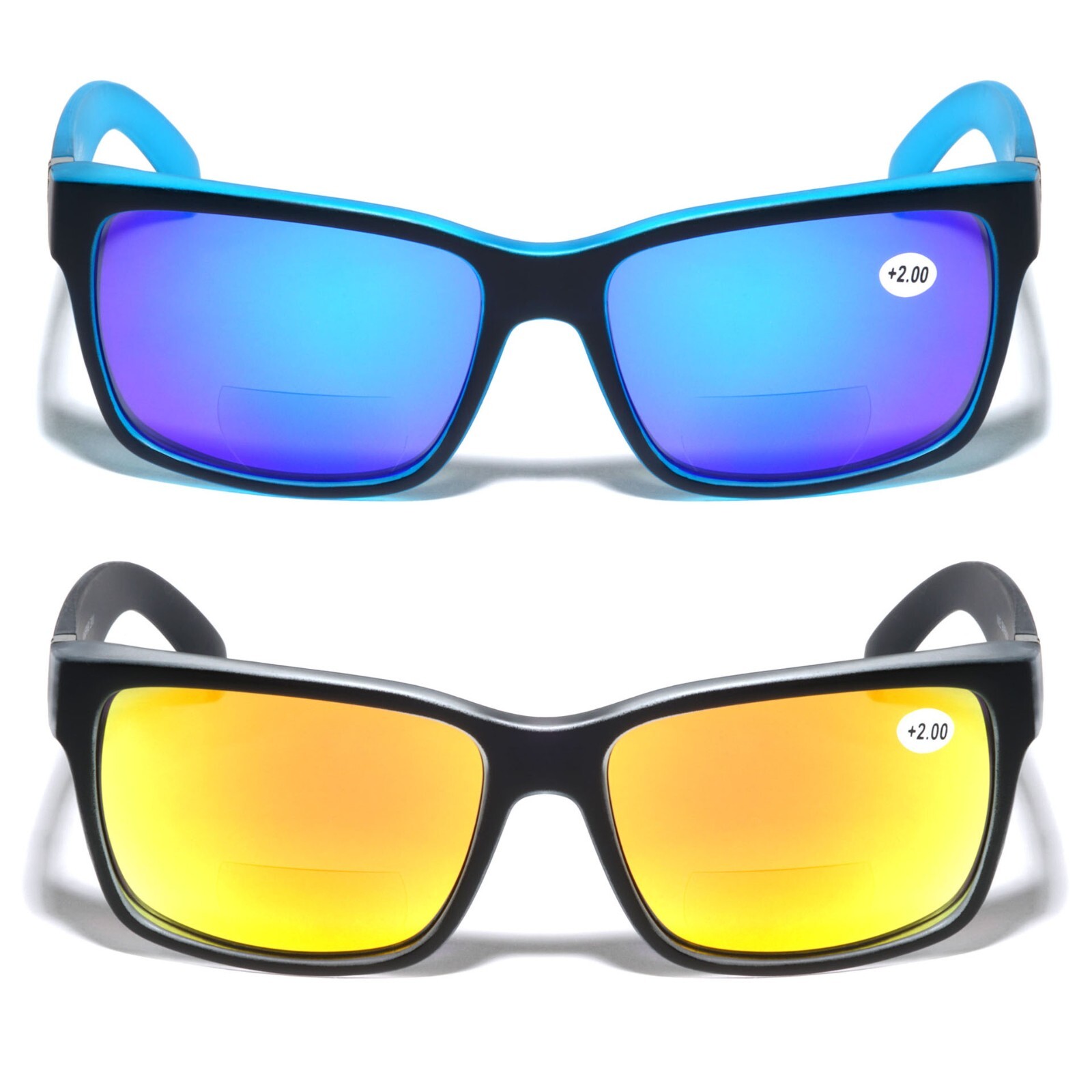 2 Pairs Large Men BIFOCAL Color Mirror Reading Sunglasses Blue Orange Reader