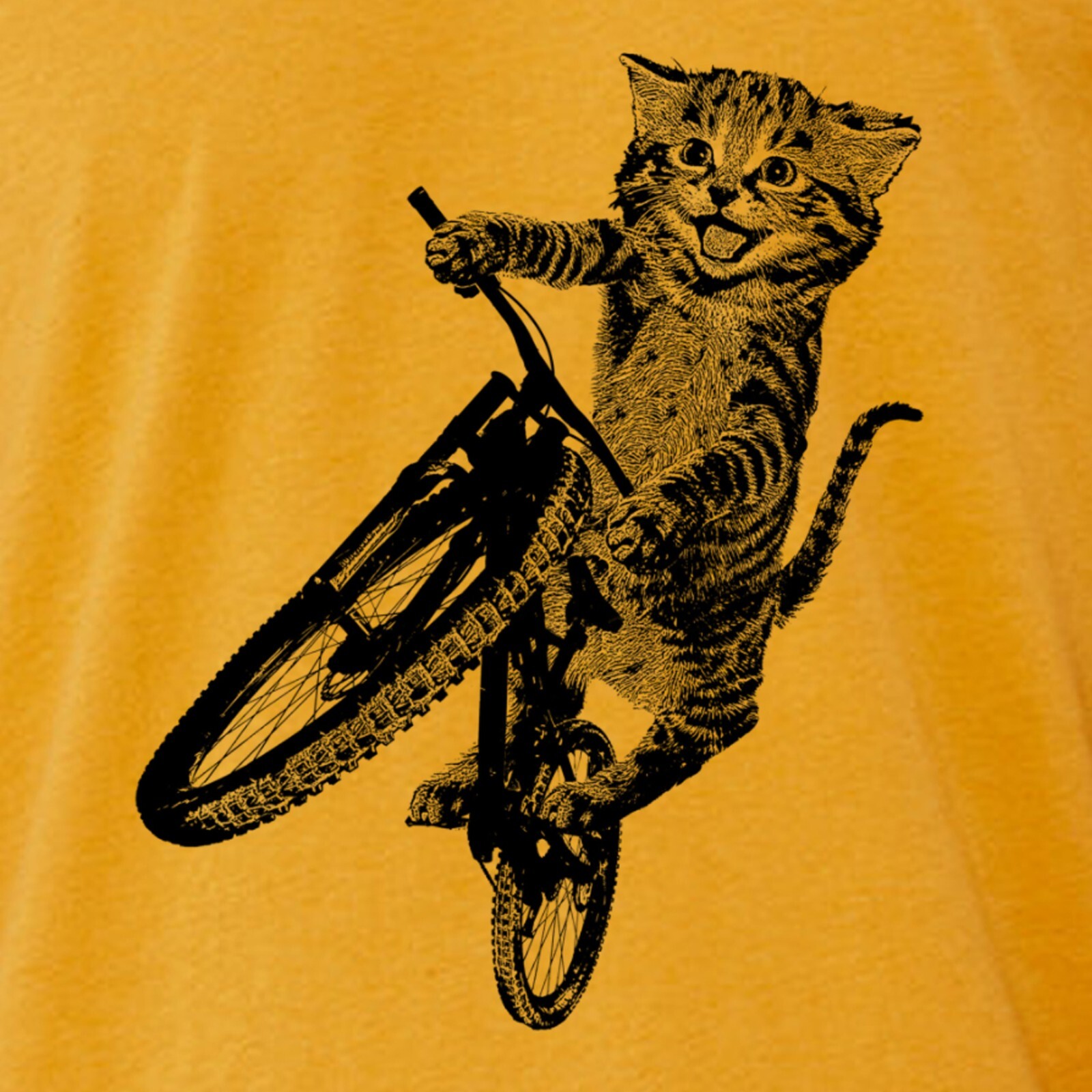 Cat Riding a Bicycle men’s Tshirt- Kitten Wheelie Tee shirt- Eco Friendly