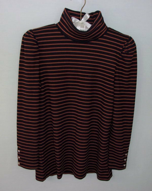 NWOT Talbots indigo brown striped cotton blend long sleeve turtleneck top *Sz PM