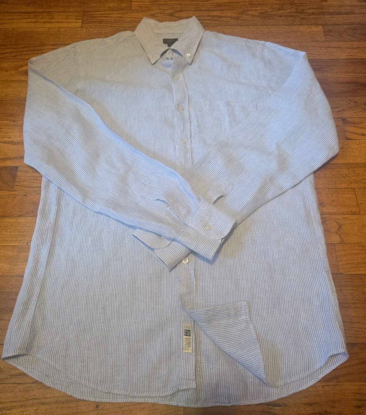 J.Crew Men MT Tall Baird McNutt Irish Linen Striped Button Down Shirt Blue White