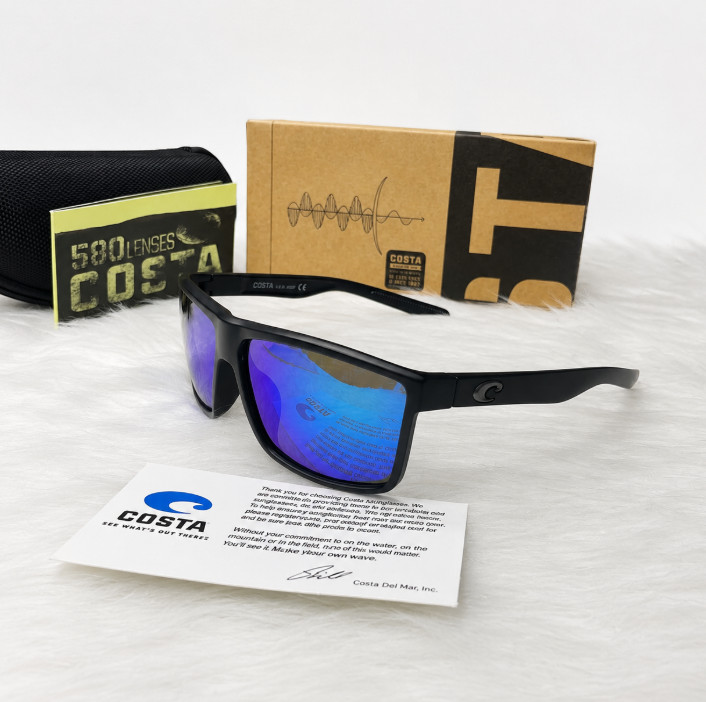 HOT Costa Del Mar Rincon Sunglasses Black Frame Blue Mirror Lens 580P Polarized