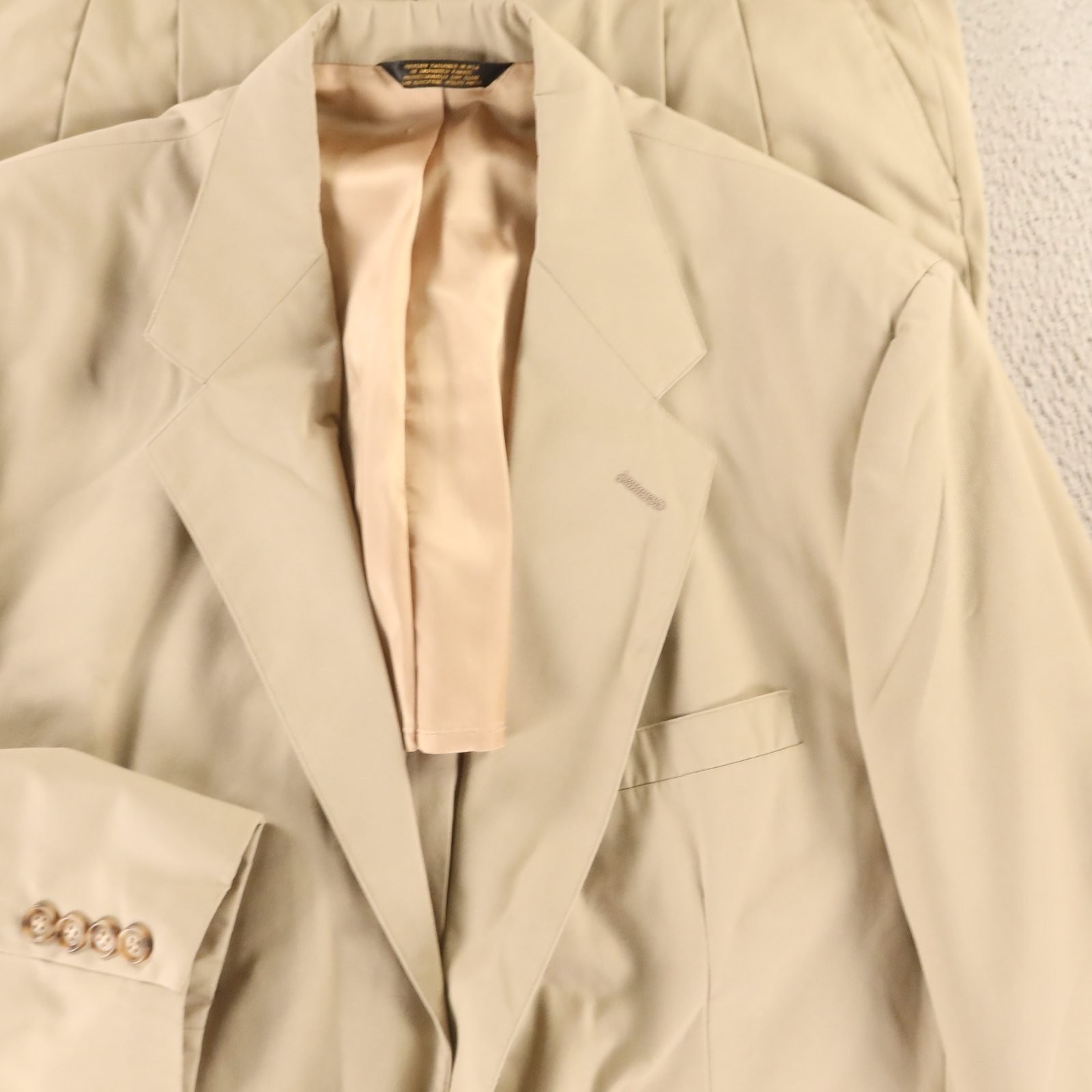 VTG Haspel Suit 42R M 40×29 Beige Jacket Pants Pleated Hopsack
