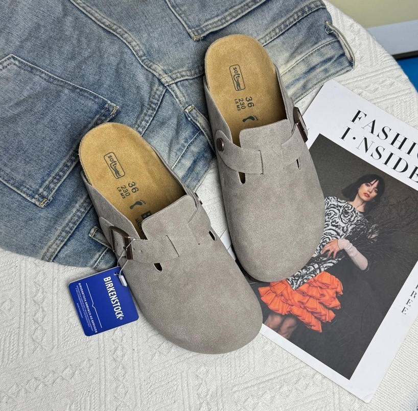 Birkenstock Boston Soft Footbed Suede Leather Gray Women and Men EU 37-45