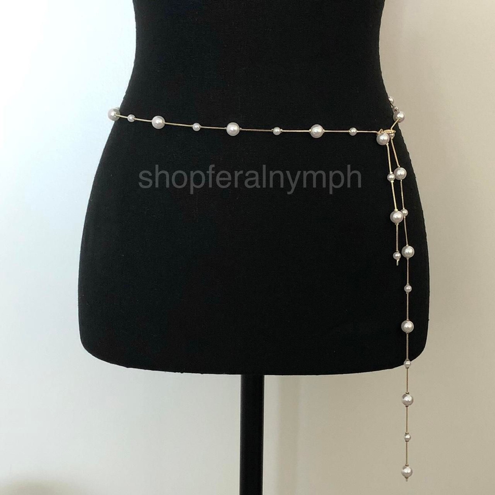 Y2K Coquette Gold Faux Pearl Dangle Chain Belt, Fits Up to 40 Inches, X7GA1155