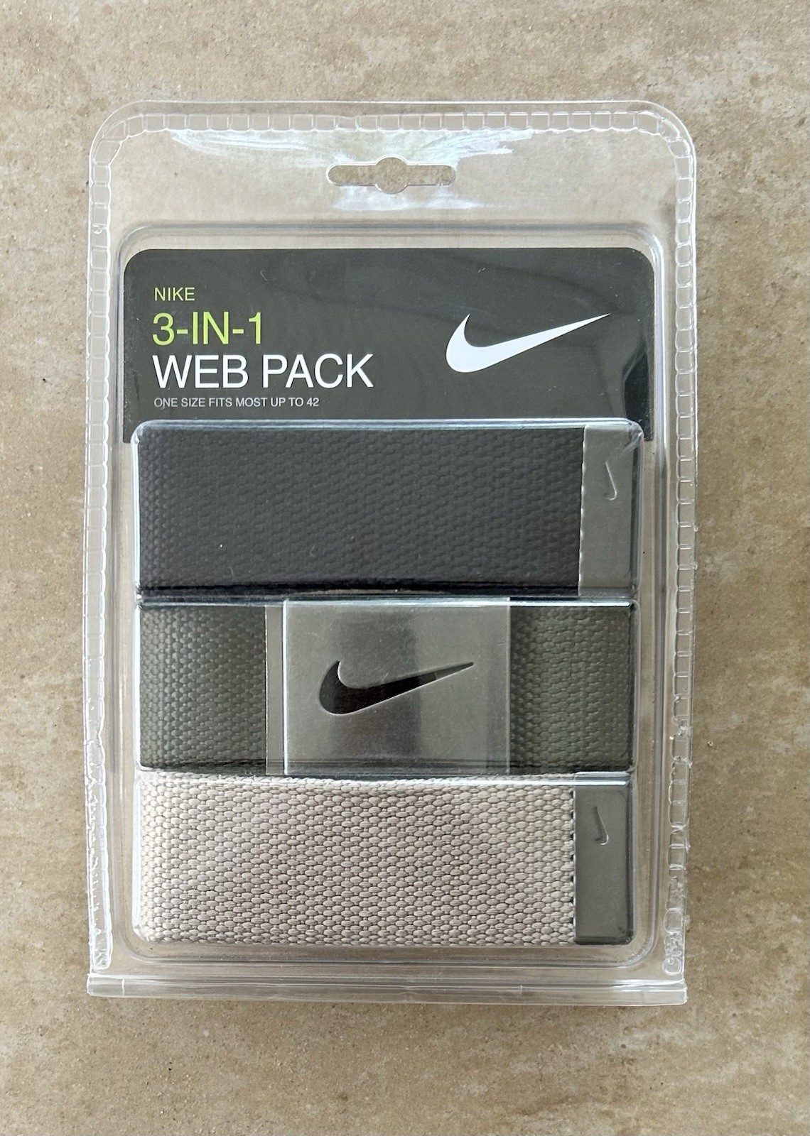 Nike Men’s 3 Pack Adjustable To 42” Web Belts Black Olive Khaki Casual Golf NEW