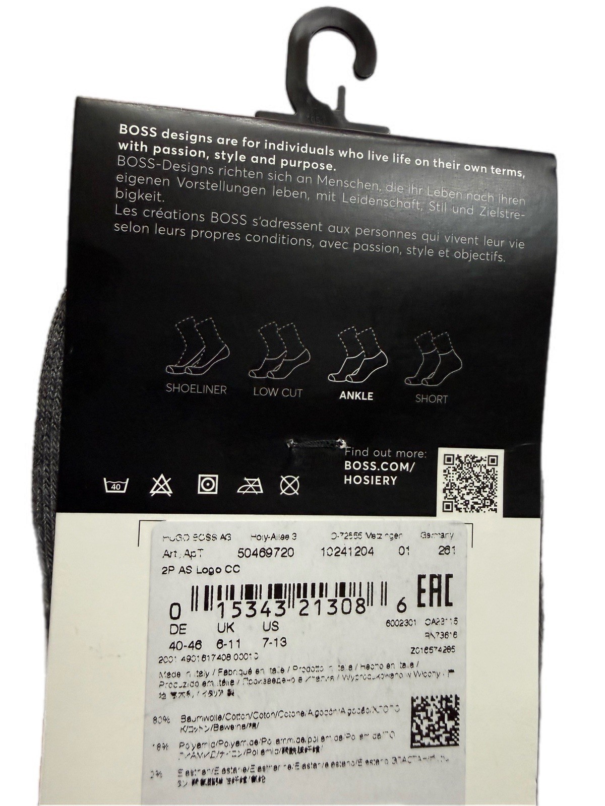 2 Pairs Hugo Boss Ankle Cut Socks Men’s Size (US: 7-13) New With Tags