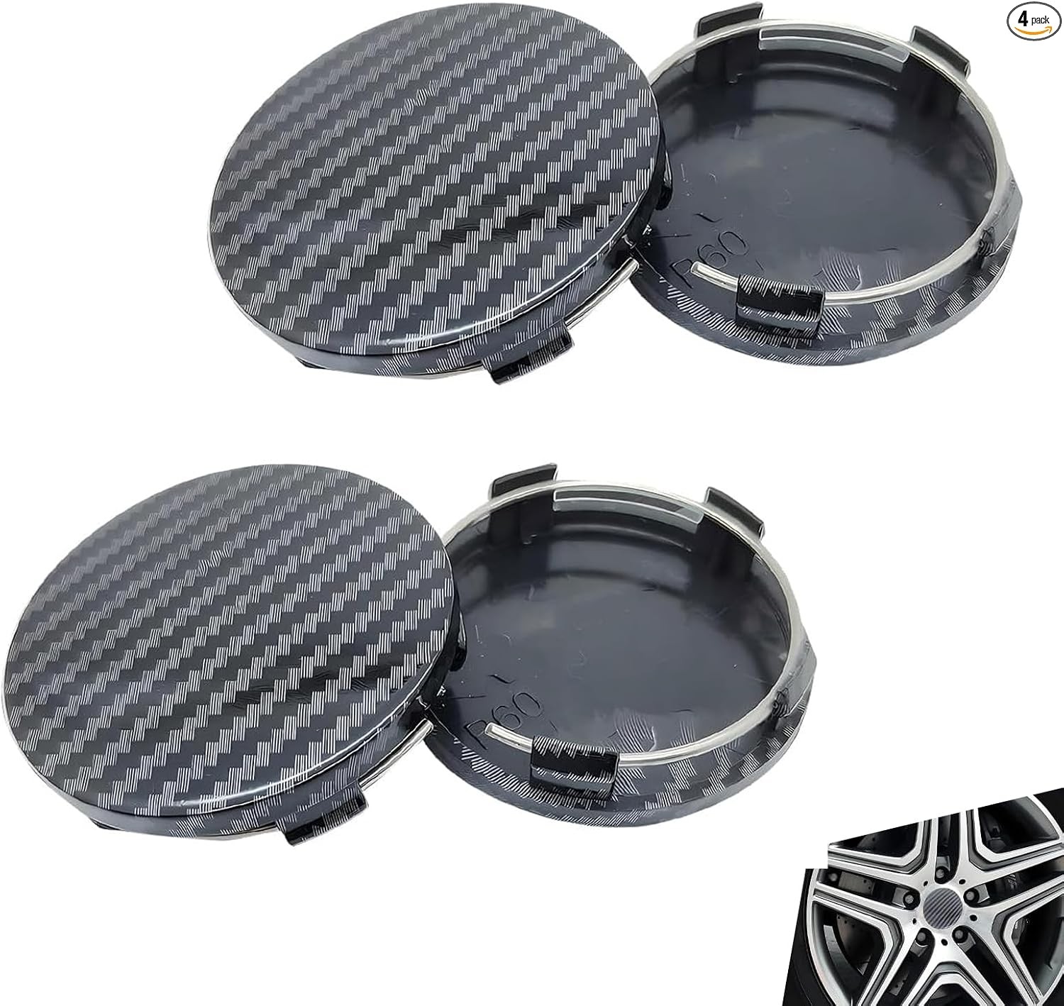 4PCS 60mm/2.36″ Car Wheel Center Caps, Snap-in Vehicle Hub Covers, 56mm/ID Anti-
