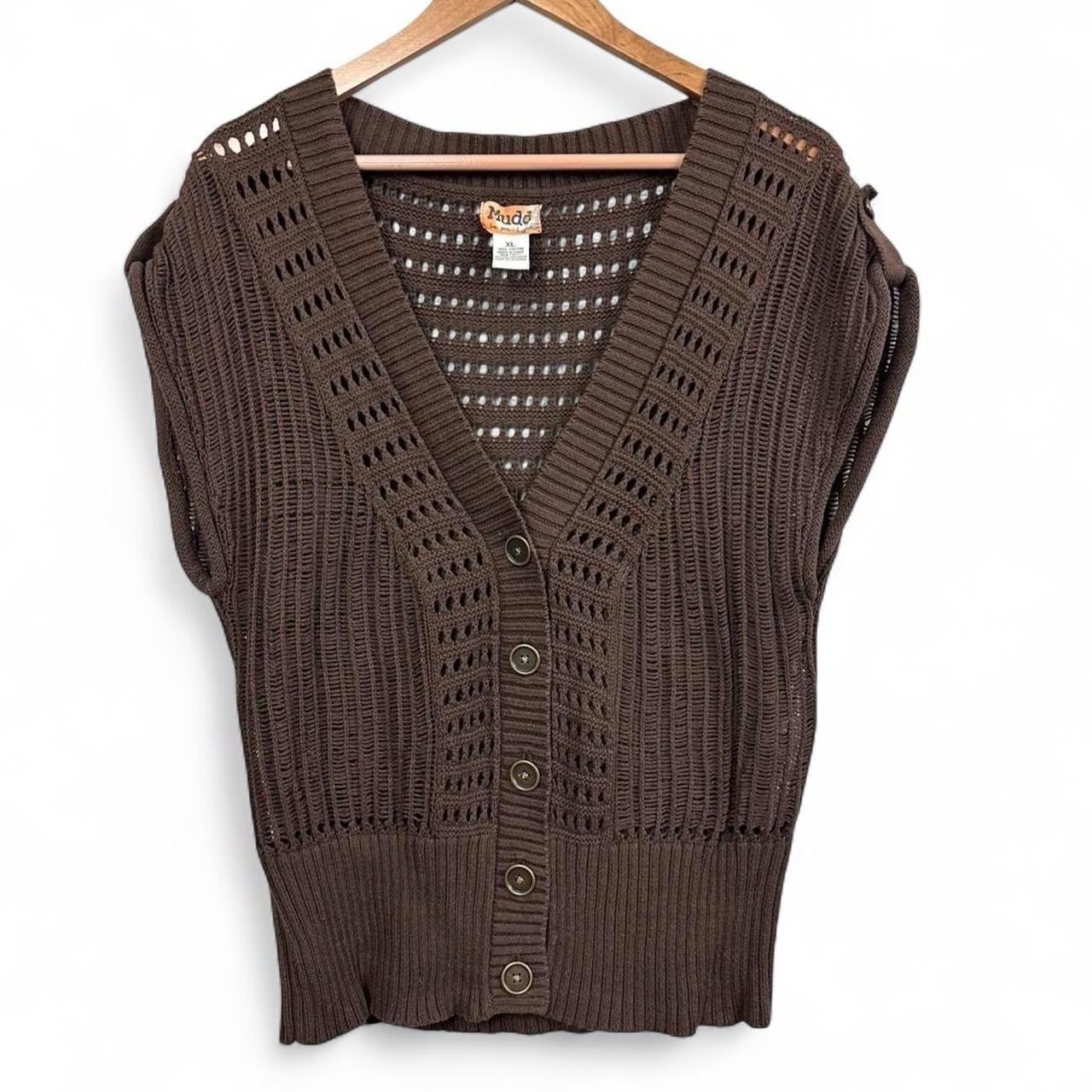 Mudd y2k vintage brown knit cardigan vest women’s Size XL