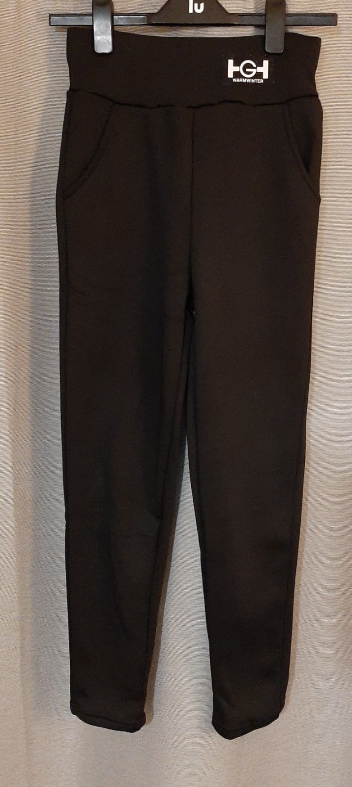 Black Straight Fleece Lined Leggings With 2 Front Pockets, UK Ladies Size- Small