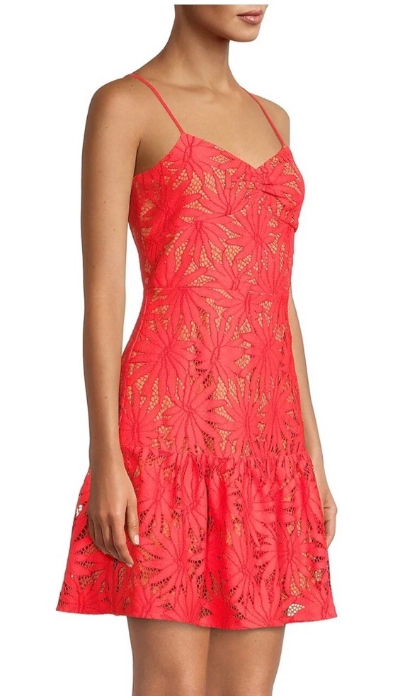Michael Kors Red Floral Lace Sweetheart A-Line Dress Spaghetti Straps Size 6