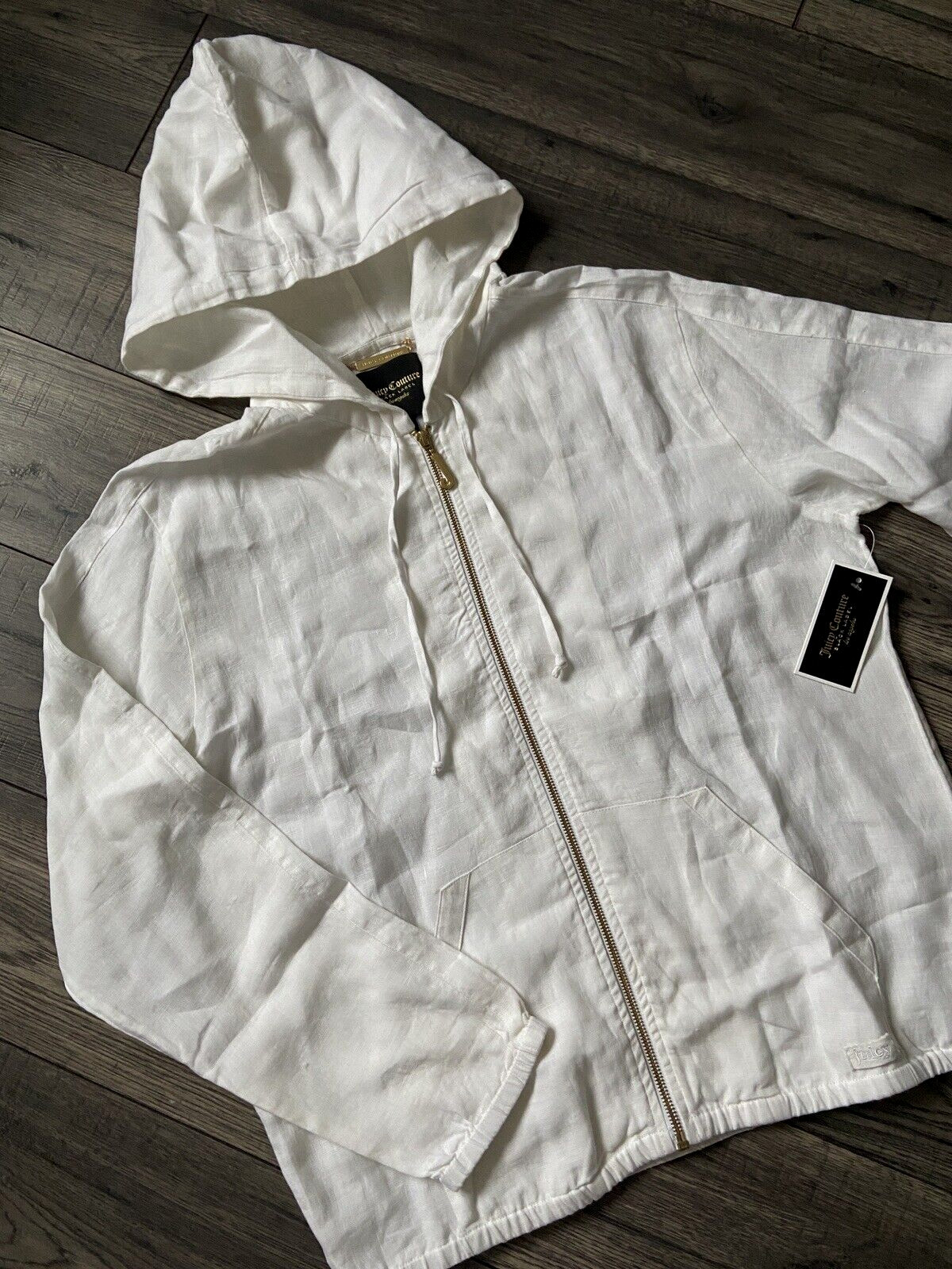 JUICY COUTURE BLACK LABEL OFF WHITE LINEN HOODED JACKET RETAIL $138 SIZE M BNWT