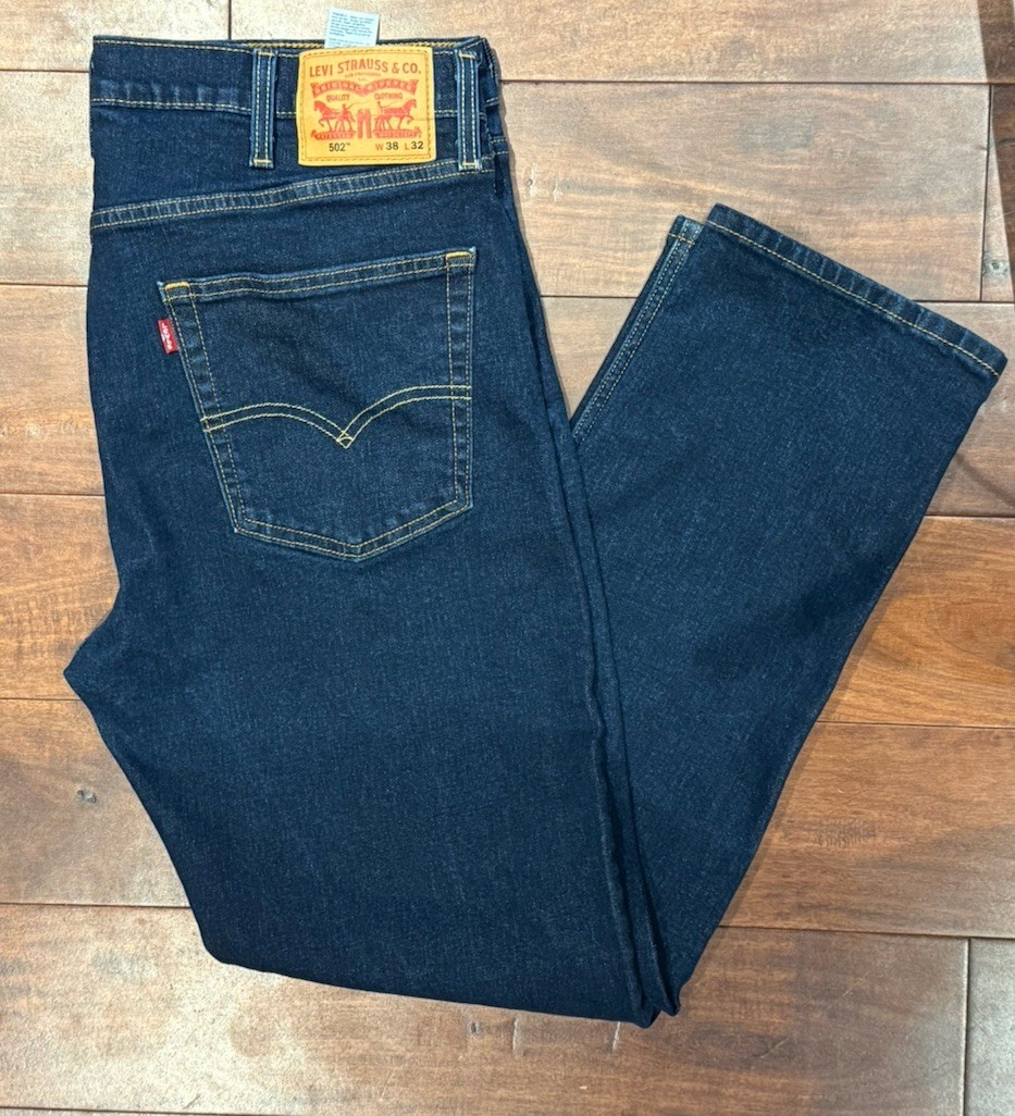 Men’s LEVI 502 Jeans – Taper Fit – Mens Size 38×32 Dark Hollow Denim