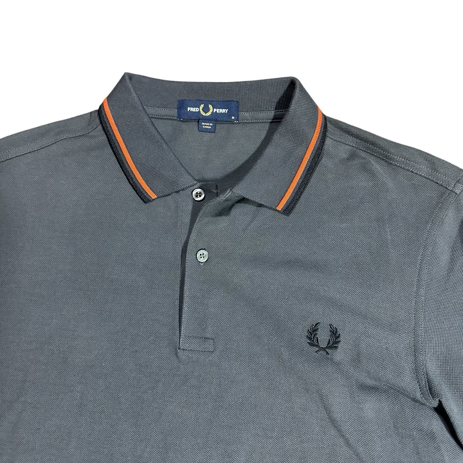 Fred Perry Men’s Size Medium Twin Tipped Polo Shirt Pique Cotton Grey SS M3600