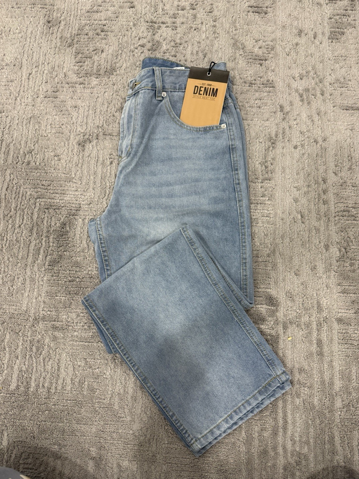 Light Blue Mans Denim Jeans Pants Straight Leg Slim Fit