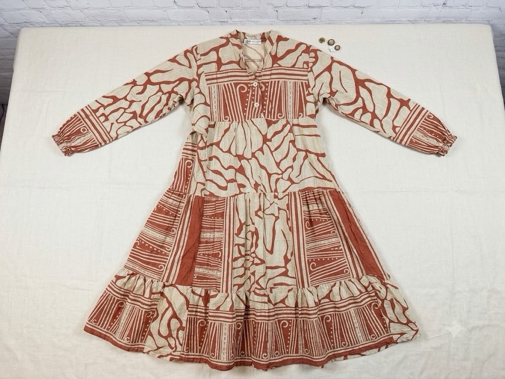 Vintage 80s Egyptian Cotton Maxi Dress Galabeya Asmaa Workshop Terracotta Boho L