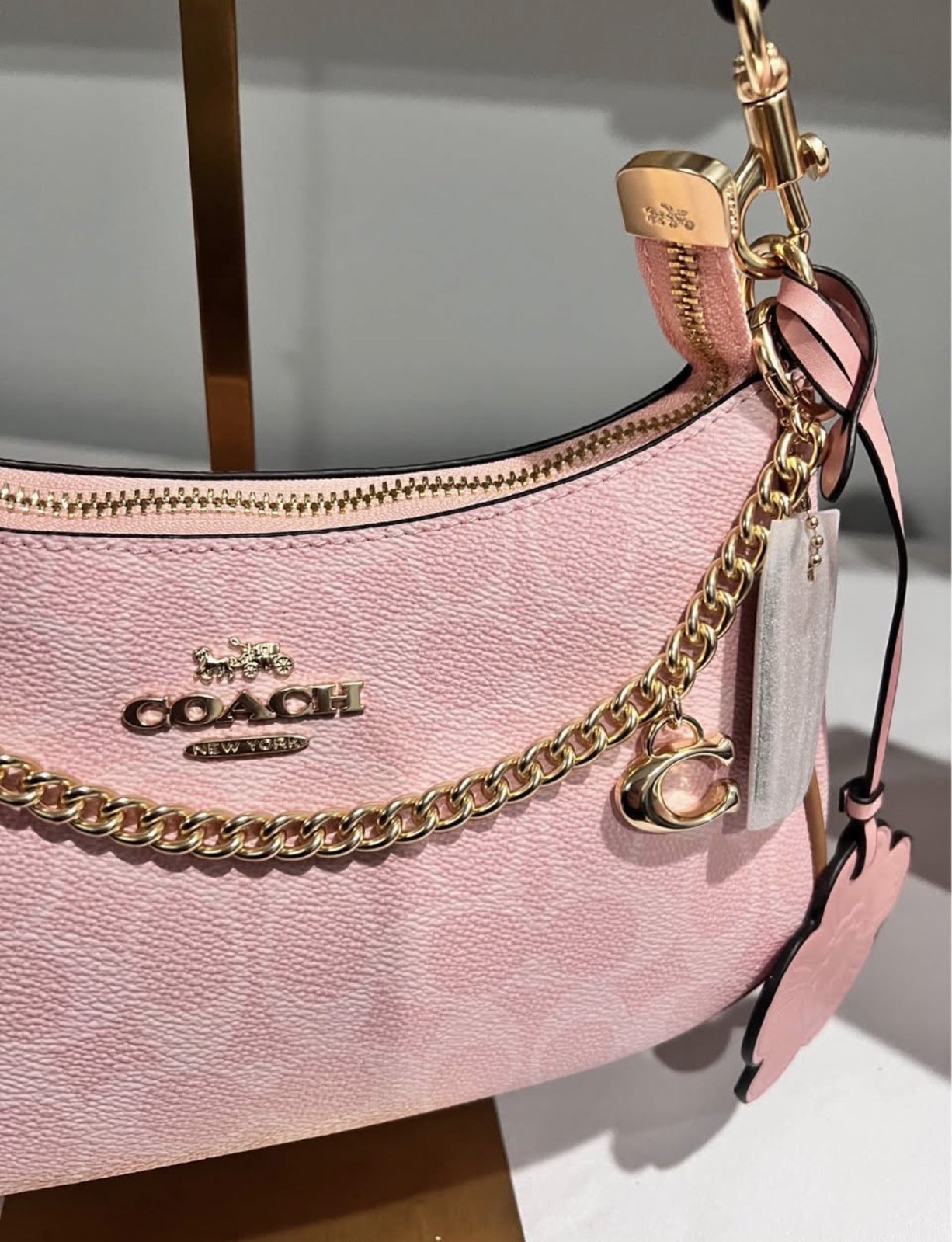 NWT COACH Teri Shoulder Bag CEA20 Signature Canvas Powder Pink Gold Charms!!
