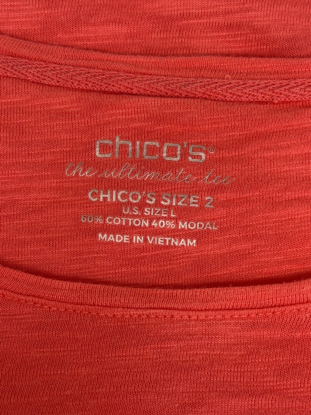 Chico’s The Ultimate Tee Shirt Cotton, Size 2, Tangerine, button back