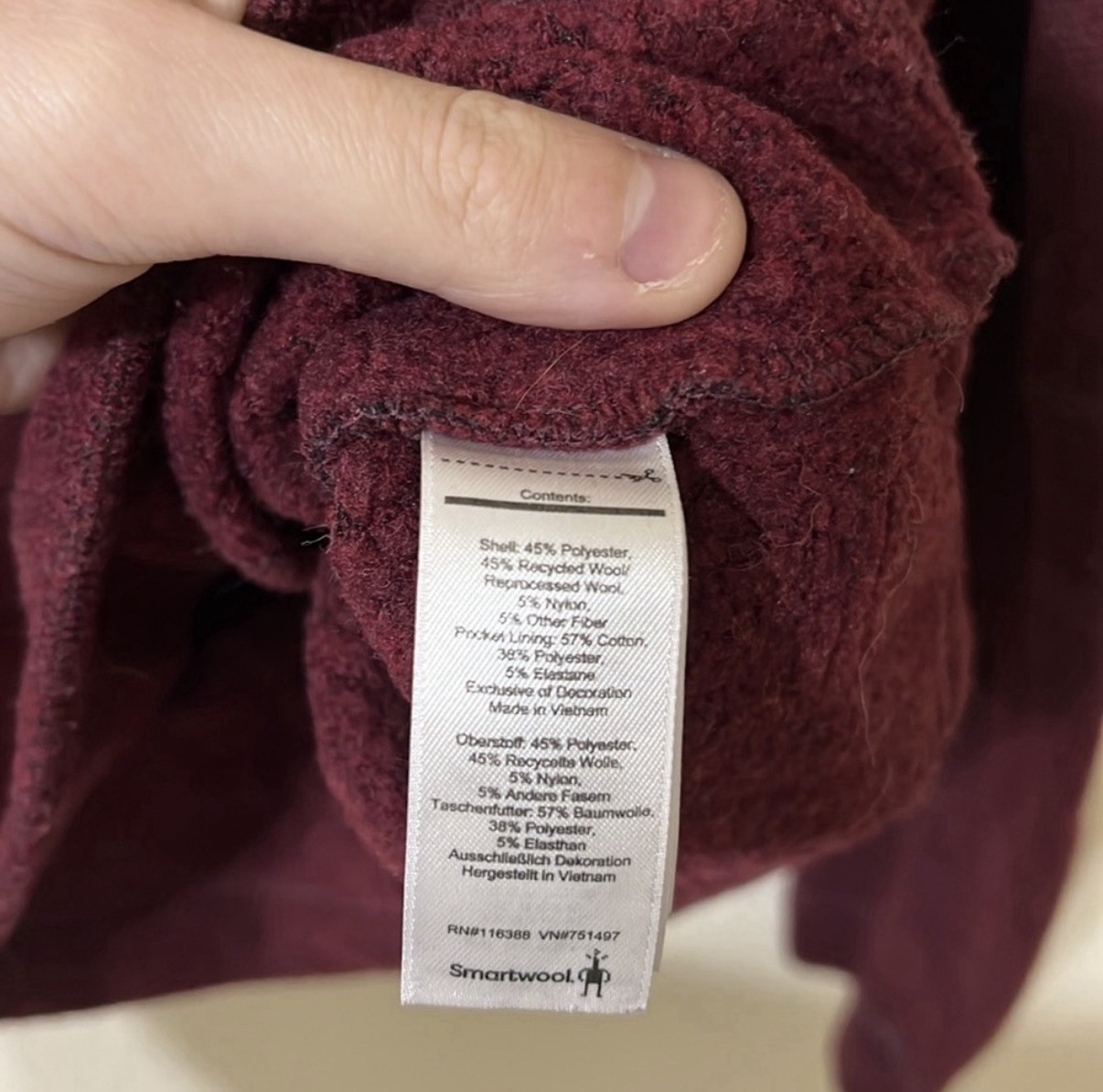 Smartwool Men’s XL 1/2 Zip Recycled Wool Pullover Hiking Gorpcore Burgundy