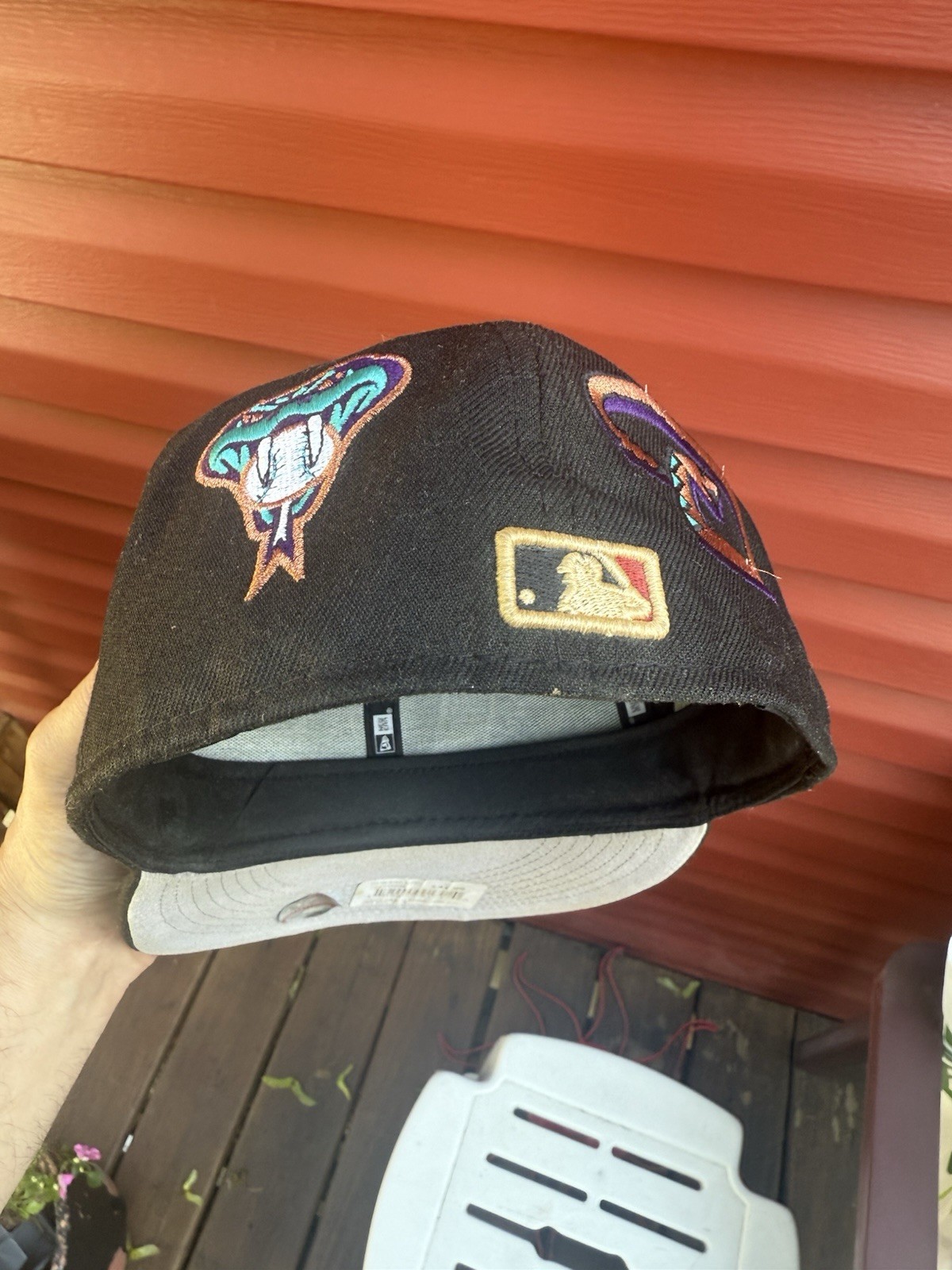 VTG New Era Arizona Diamondbacks 2001 WS Patch MLB Fitted Hat 59 Fifty Sz 7 3/8