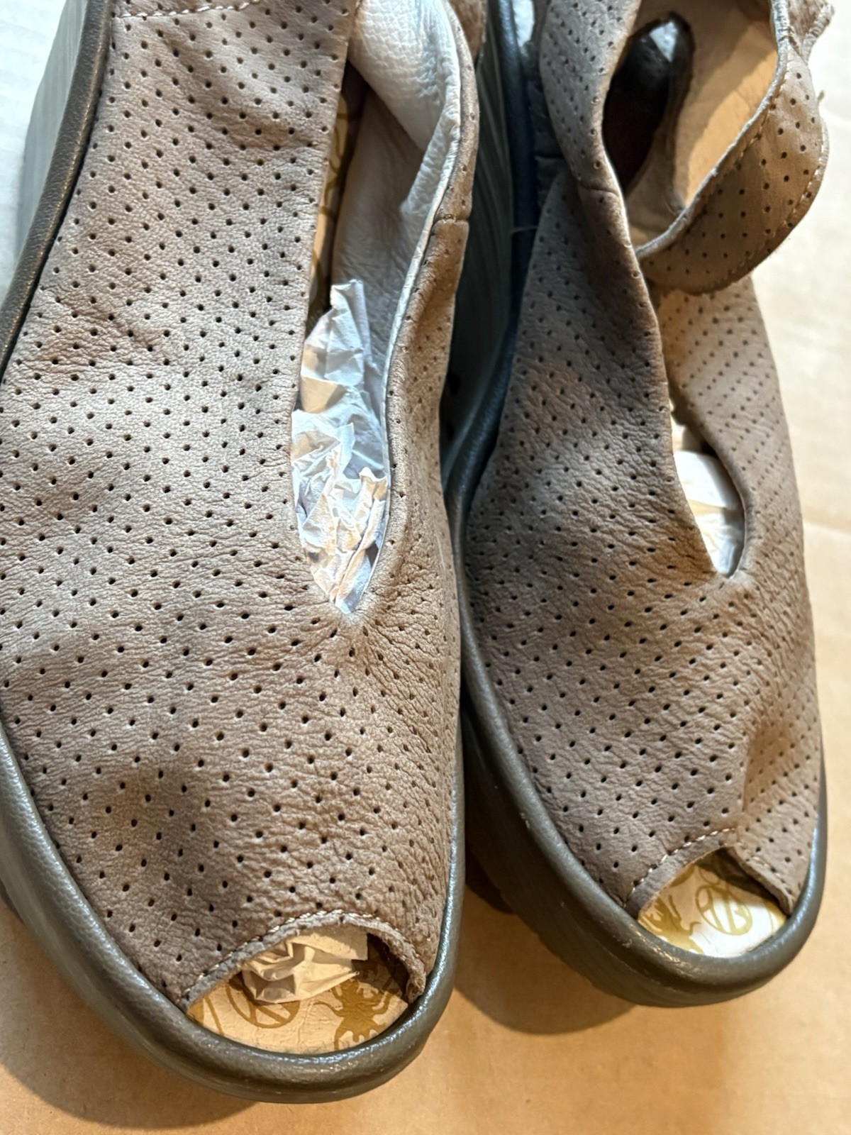 Fly London 40 (US 9/ 9.5) Brown Ankle Strap Wedge Sandal- No Original Box-
