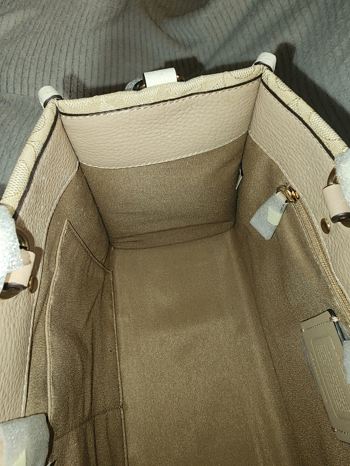 Coach Dempsey Carryall (Style No. C8448)Beige/White Detachable Strap Gold Hrdwre