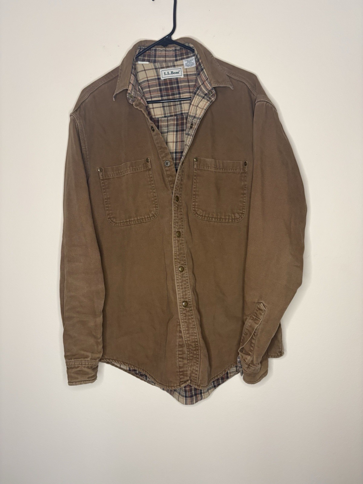 Vtg. L.L. Bean Canada Made 100% cotton Brown Plaid Lined Shirt Jacket S M
