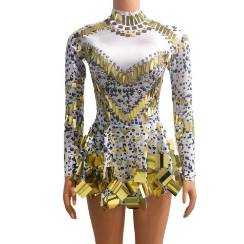 Birthda Mirror Party Dress Black Stretch Stage Dance Dress Nightclub Celebrate