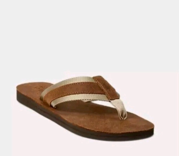 Polo Ralph Lauren Men’s Leather FLIP FLOPS BROWN & NAVY Sandals 8,9,10,11,12,13