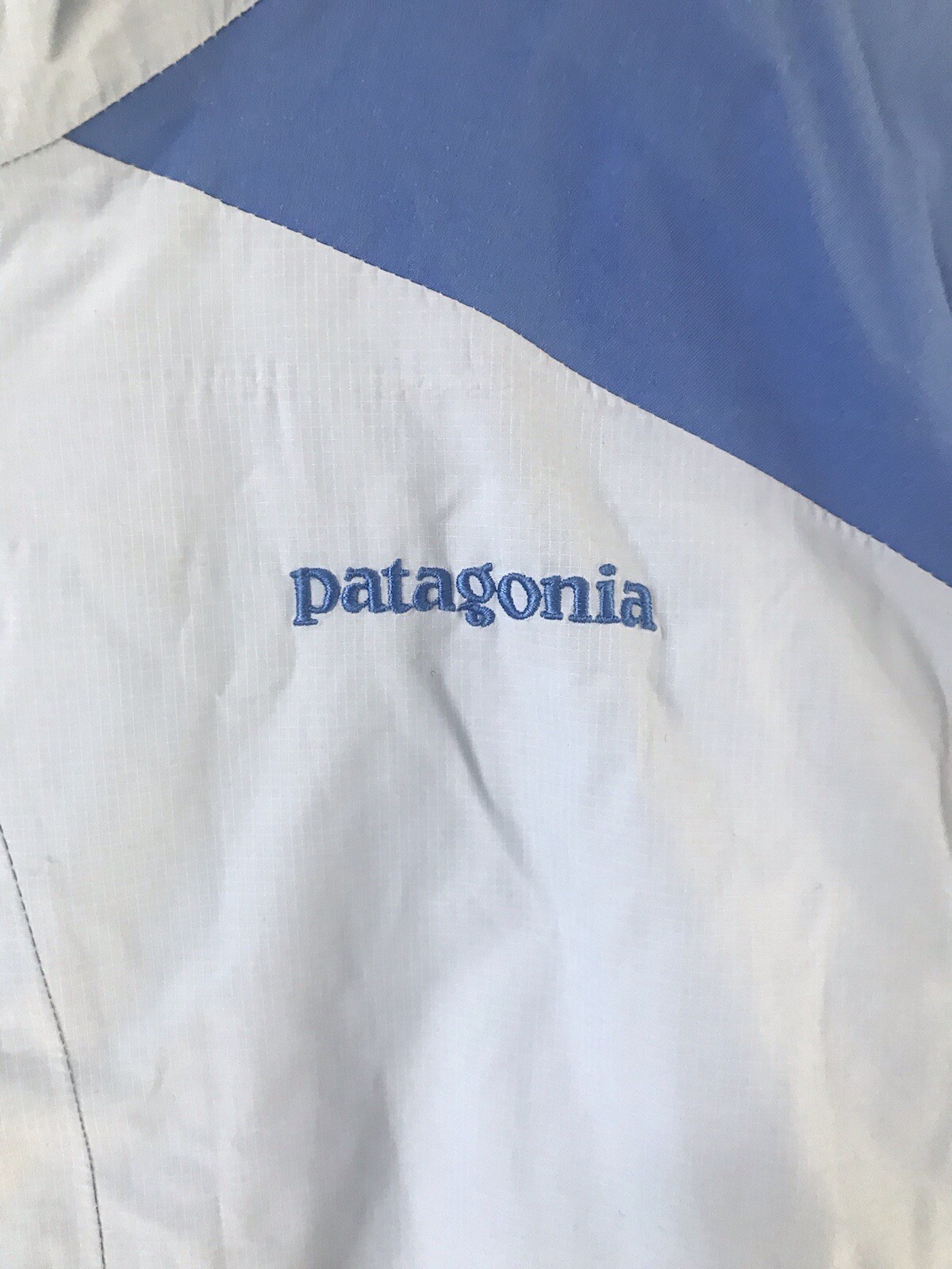 Patagonia Stretch Microburst Jacket Women’s L Two Tone Blue Hooded Sealed Seams