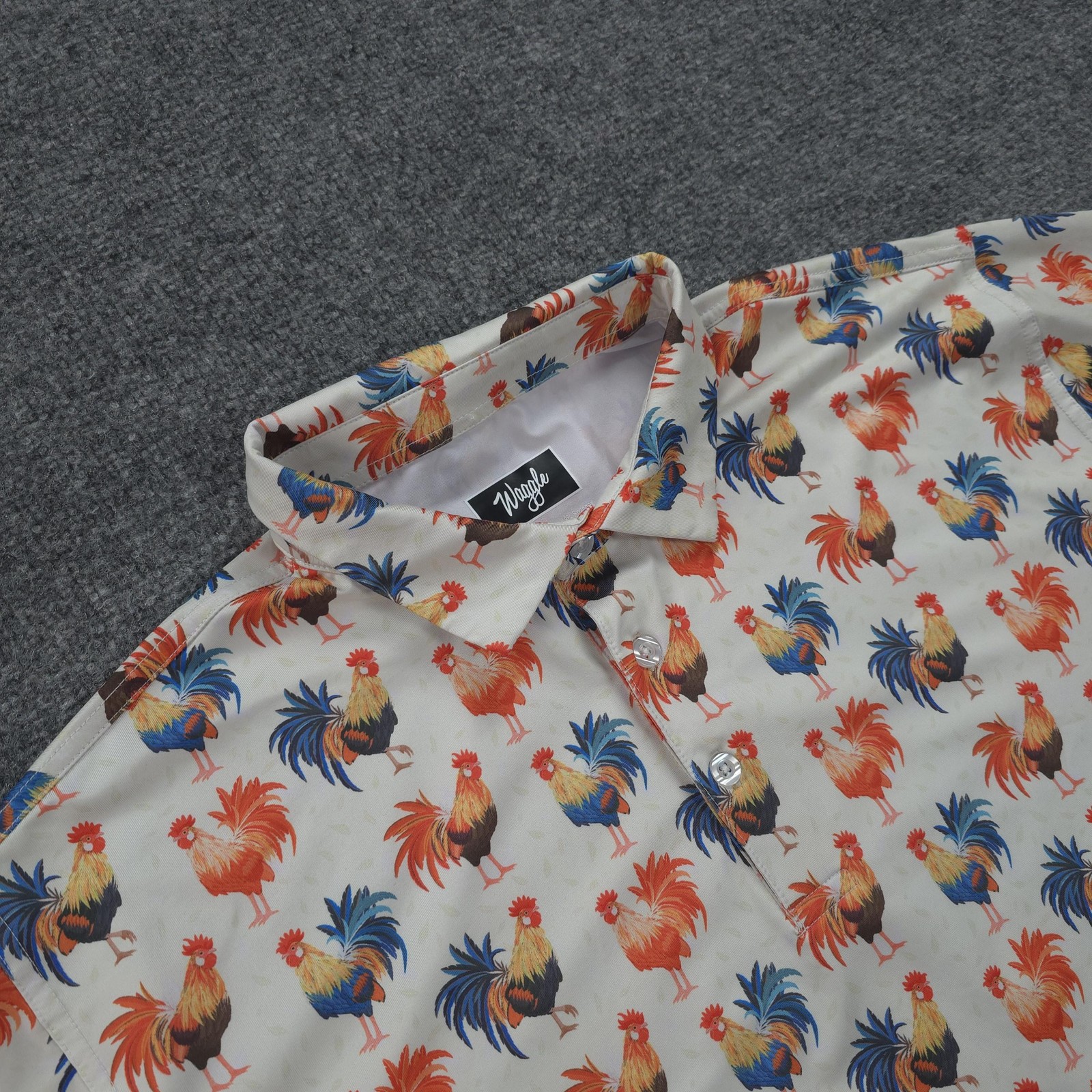 Waggle Golf Polo Shirt Mens 2XL White Cocky Rooster Stretch Performance Golf