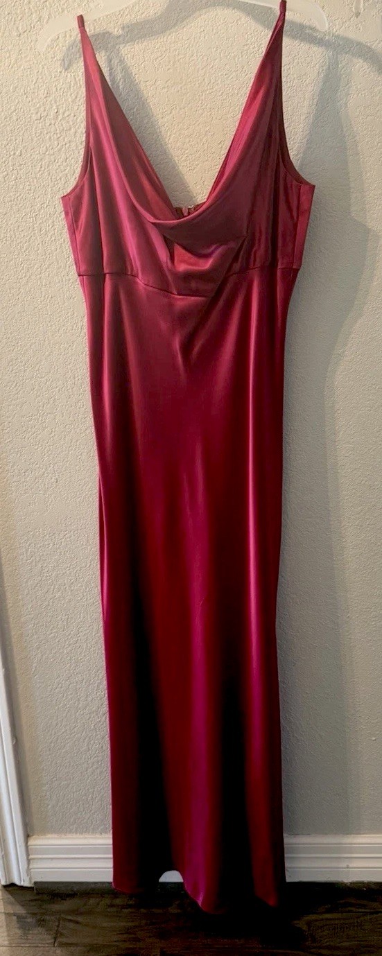 Vintage Ann Taylor 100% Silk Ruby Red Cowl Neck Bias Cut Evening Gown Dress 8