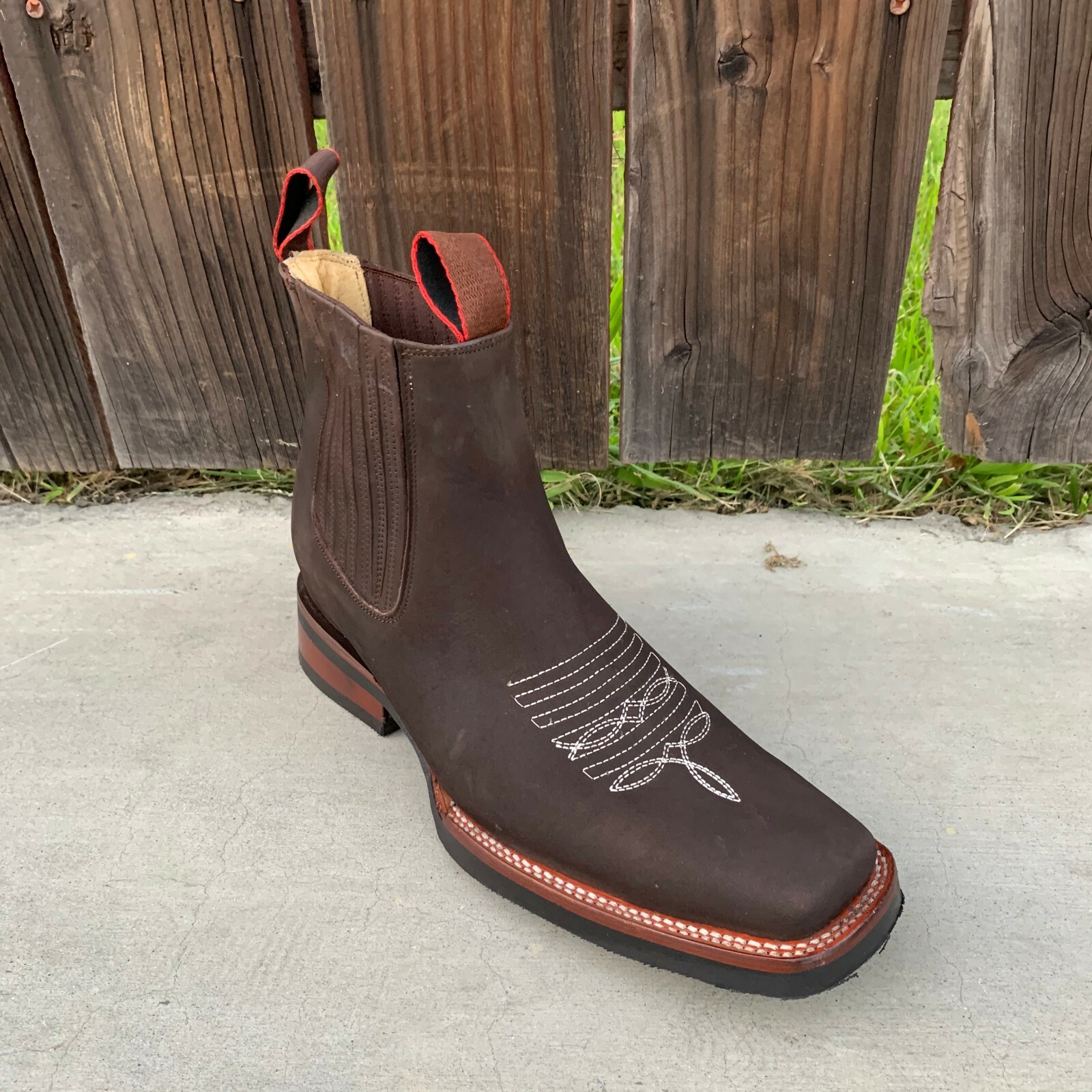 MEXICAN BOTINES MENS BOTIN COWBOY LEATHER RODEO SLIP ON ANKLE SQUARE TOE BOOTS