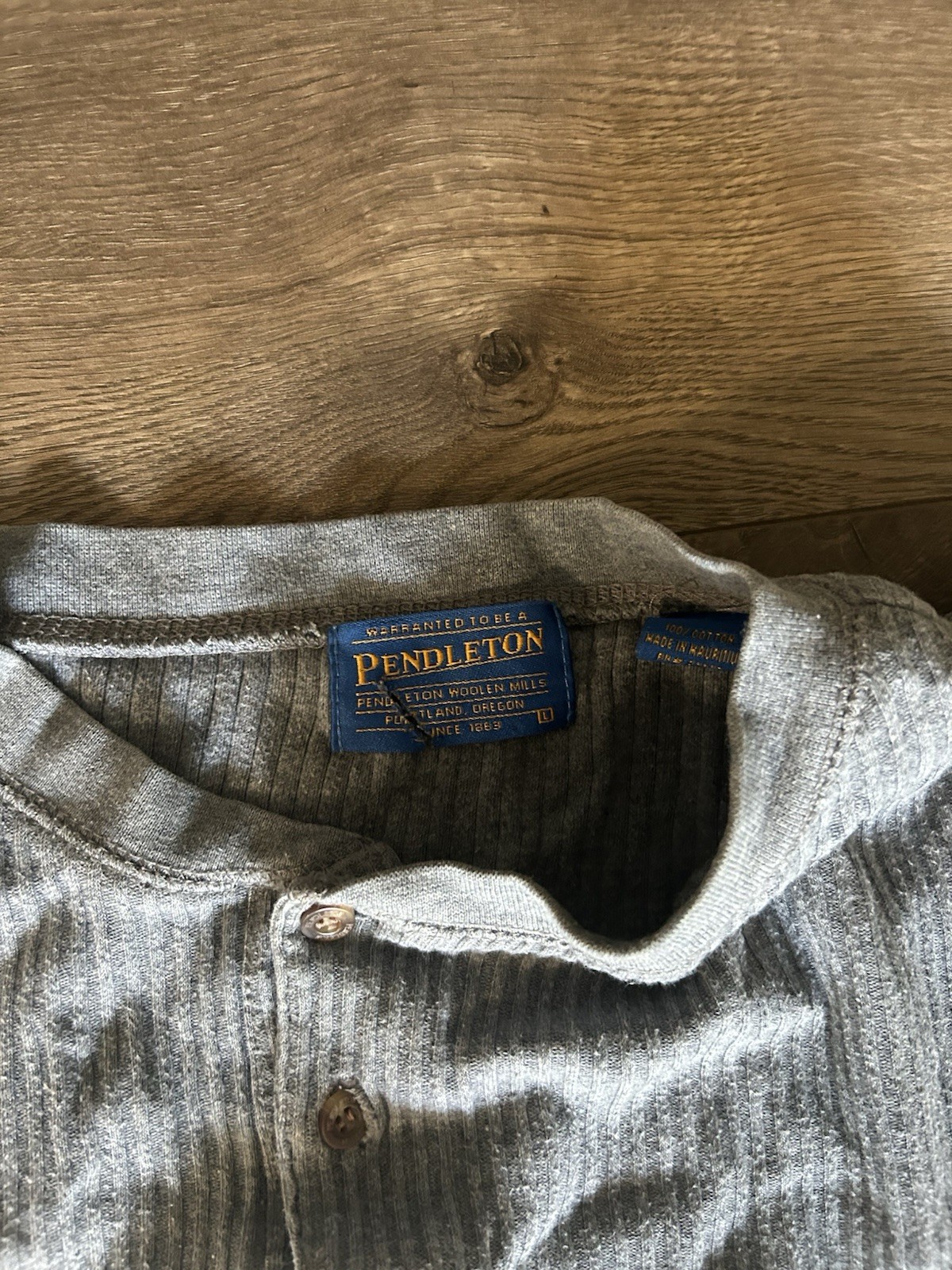 Vintage Pendleton Woolen Mills Gray Ribbed Thermal Henley Long Sleeve