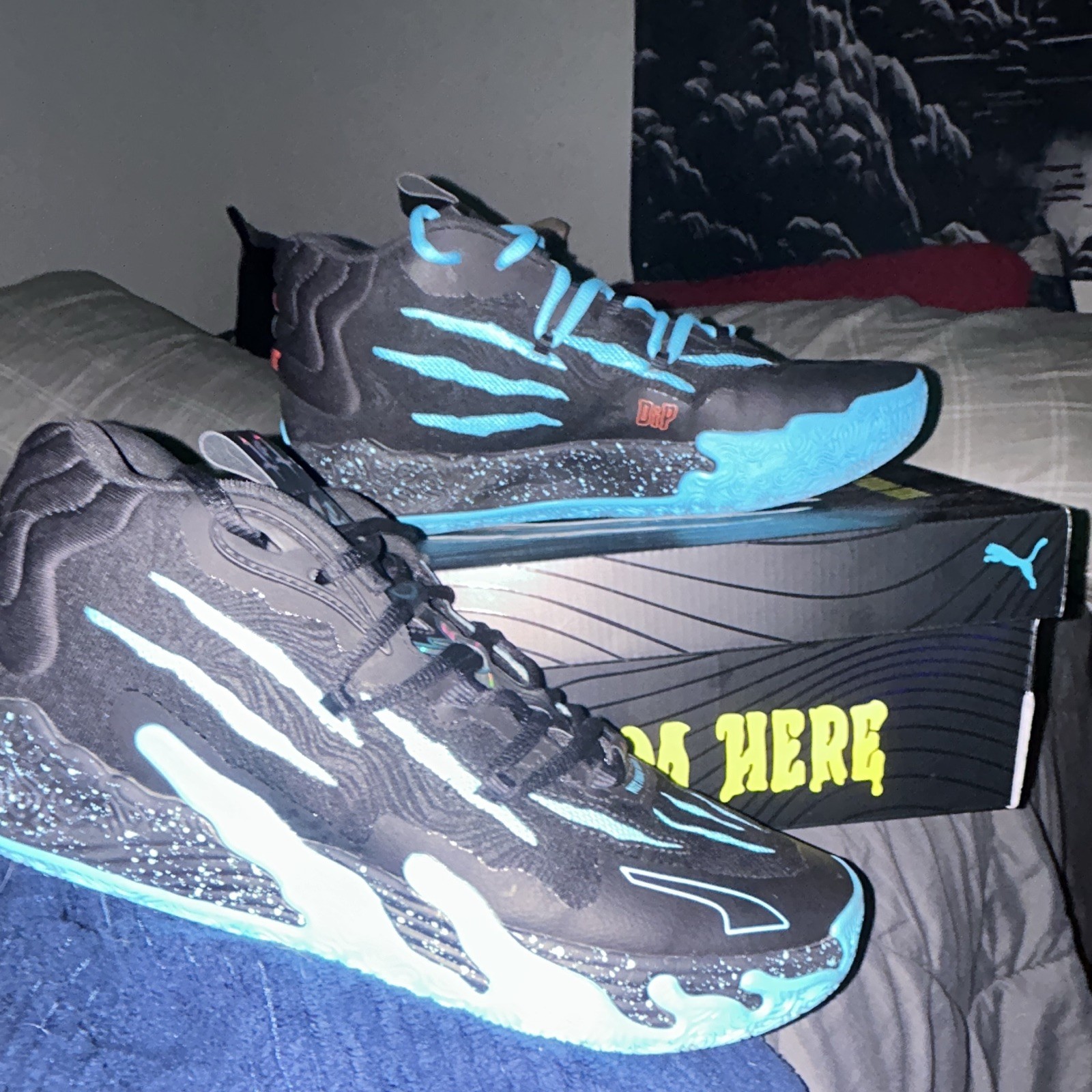 PUMA MB.03 M.E.L.O. Men’s Mid Top Lace-Up Basketball Sneakers Black/Blue