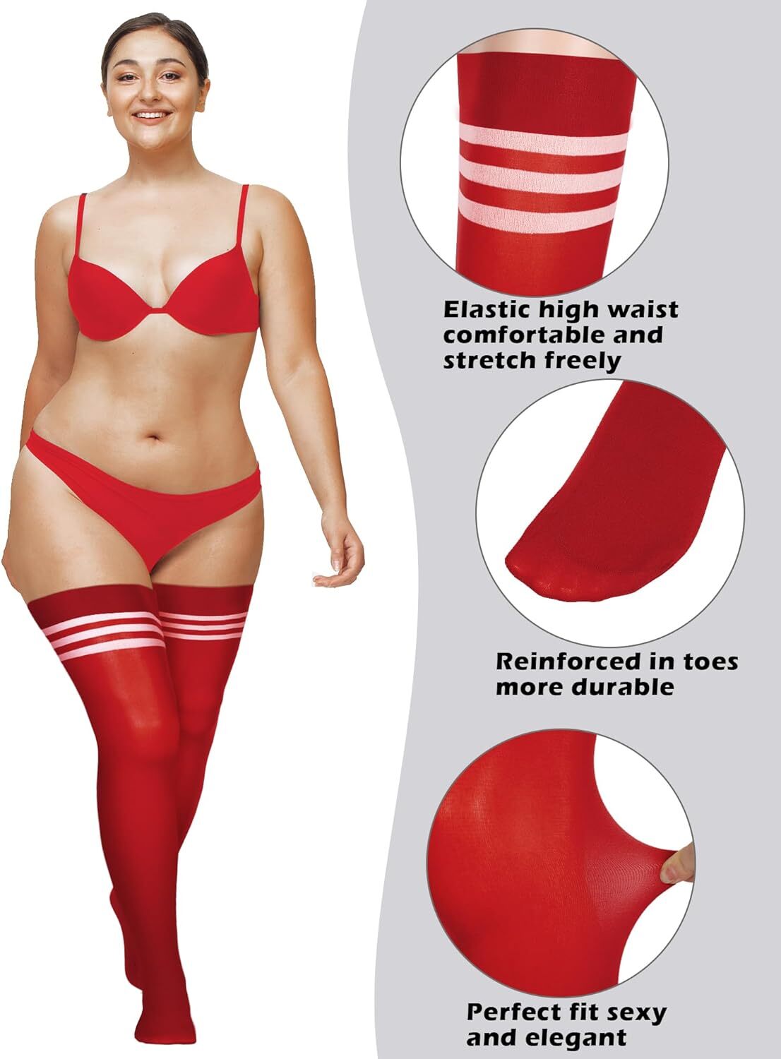 3 Pairs Plus Size Womens Thigh High Socks over the Knee Stockings