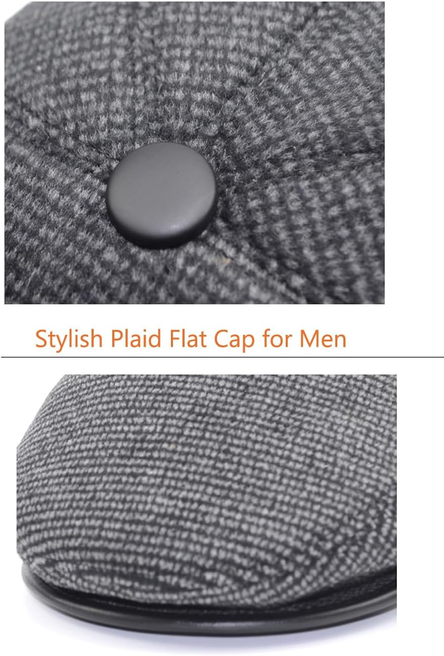Men’S Winter Flat Cap with Ear Flaps Wool Warm Newsboy Hat Derby Tweed Irish Cap